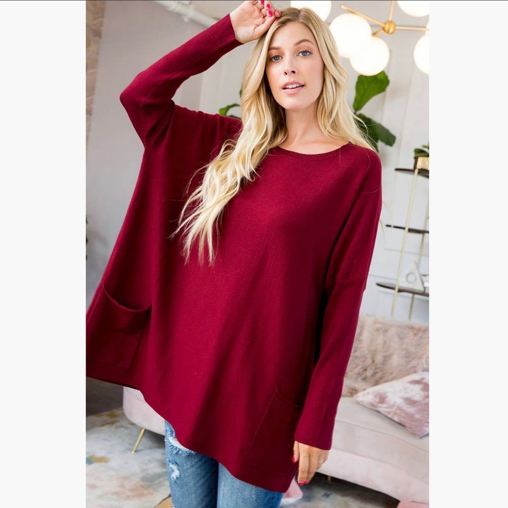 Burgundy Oversized Sweater - Picture 2 of 5